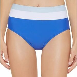 DKNY Colorblocked High-Waist Bikini Bottoms swimsuit, swimwear Lapis Blue New L
